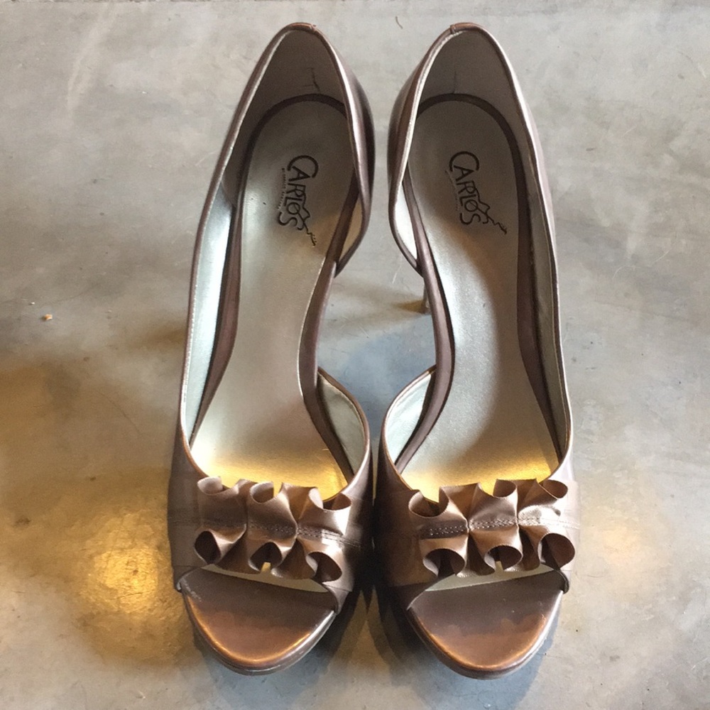 Carlos Santana Gold / Platinum Peep-Toe Heel Shoes Sz 10 EGUC